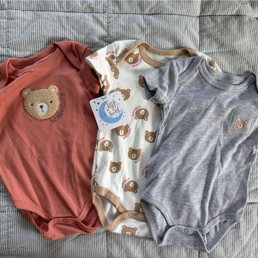 Little & Me Baby Bear Onesie Set - Orange, Cream, Gray